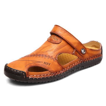 Men Hand Stitching Non Slip Elastic Lace Outdoor Casual Leather Sandals